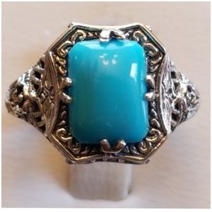 Genuine Sleeping Beauty Turquoise Filigree Ring 6